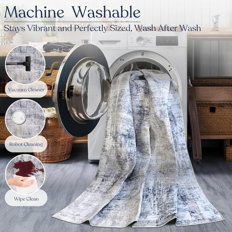 Delara Machine Washable Area Rug, Soft & Durable, Non-Slip Backing, Eco- Friendly GRS certified.