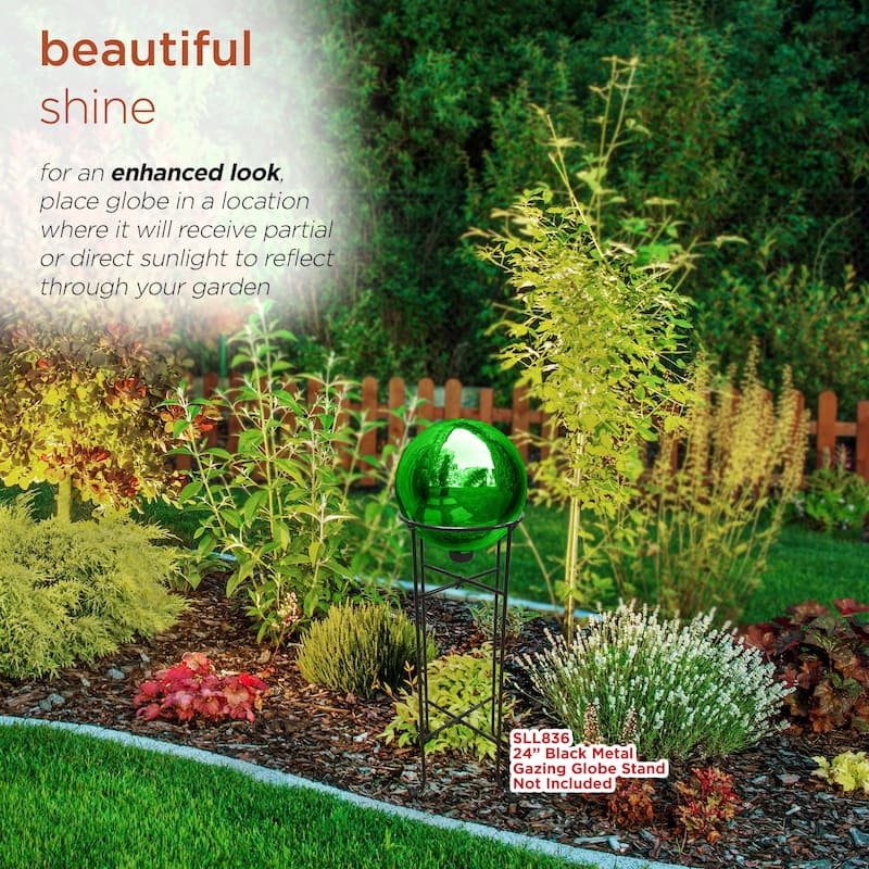 Alpine Corporation 10" Diameter Indoor/Outdoor Glass Gazing Globe Festive Yard Decor, Green