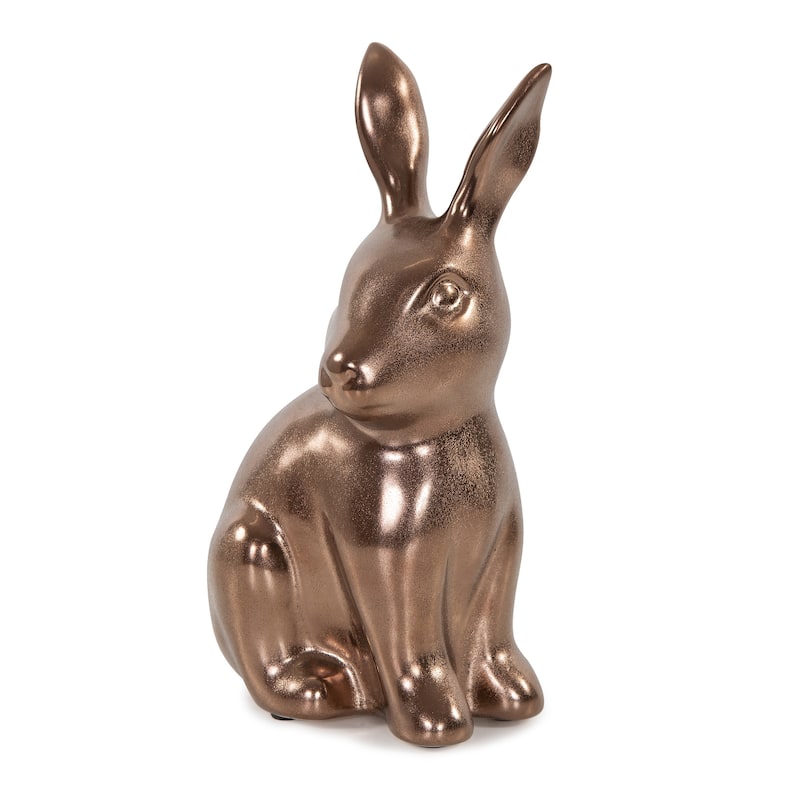Allan Andrews Antique Brass Ceramic Rabbit Sculpture - 8.5"H x 4.75"W
