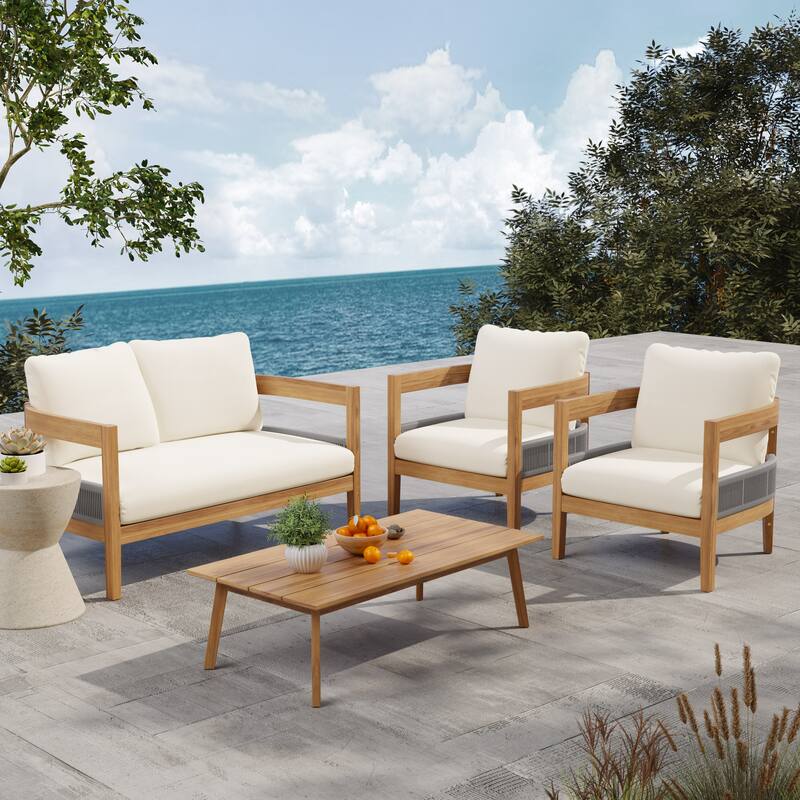 Christopher Knight Home - Porto Outdoor Loveseat & Table with Club Chair Set - Chat Set - 4 piece