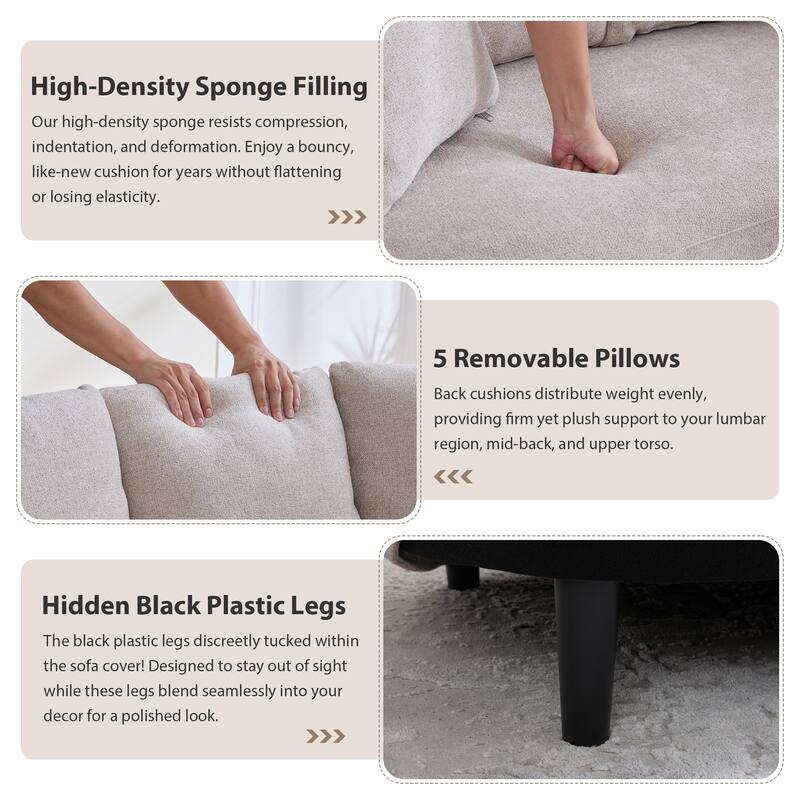 73.8"W Modern Wide Curved Sofa, Modern Luxury Plush Chenille