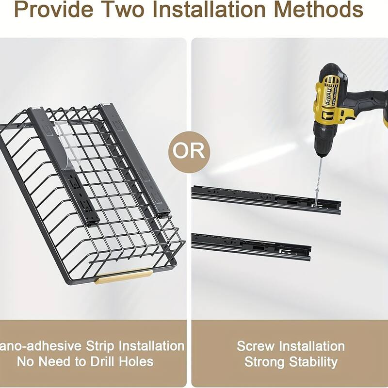 Metal Pull-Out Cabinet Organizer, No-Tool Sliding Shelves for Kitchen