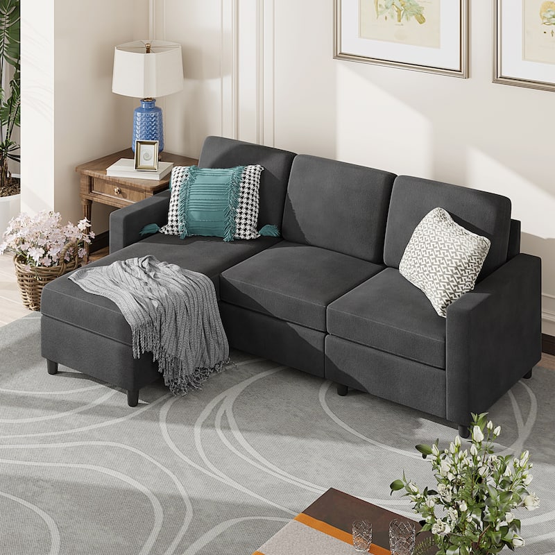 Futzca Modern Convertible Sectional Sofa L-Shaped Couch - Black