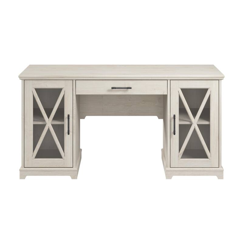 Lennox Farmhouse Desk with Storage and Keyboard Tray by Bush Furniture