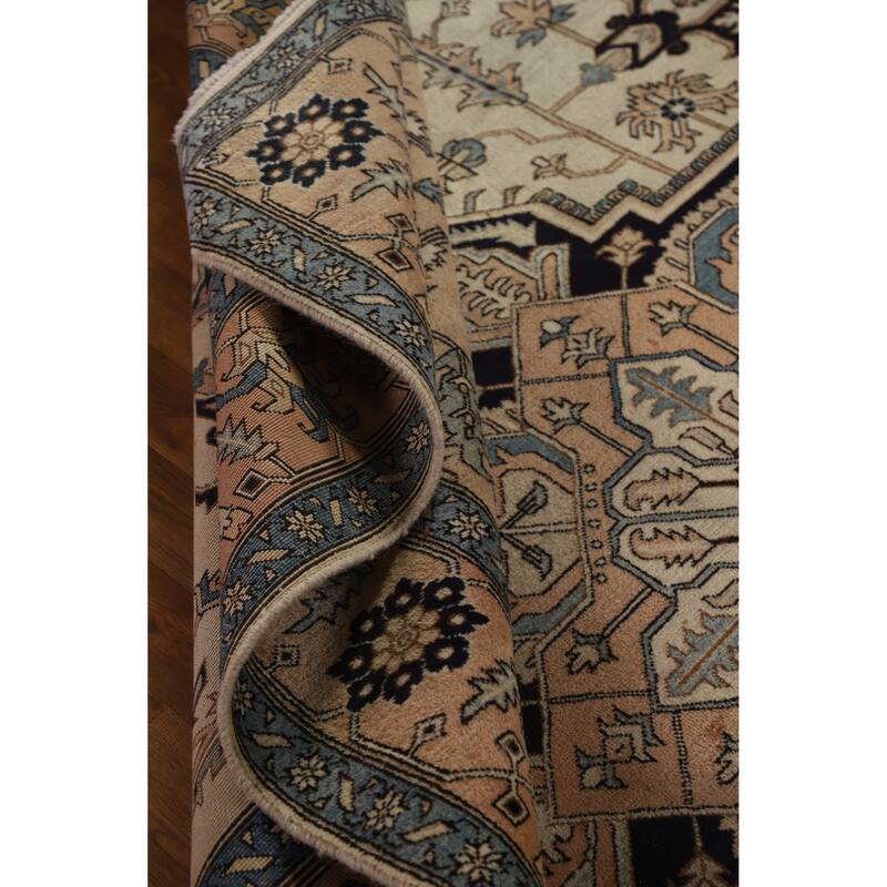Hand Knotted Oriental 100% Wool Carpet Traditional Medallion Beige & Ivories Heriz (serapi) Area Rug - 9' 7'' X 6' 5''