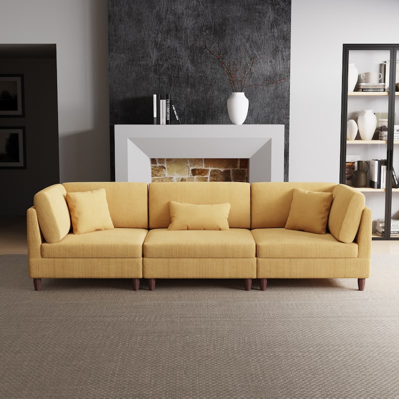 Corduroy Modular Sectional Sofa Set With Pillows