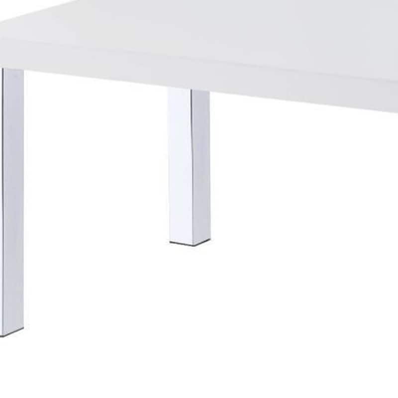 47 Inch White and Silver Coffee Table with Shelf and Storage Compartment - 47” x 24” x 18”