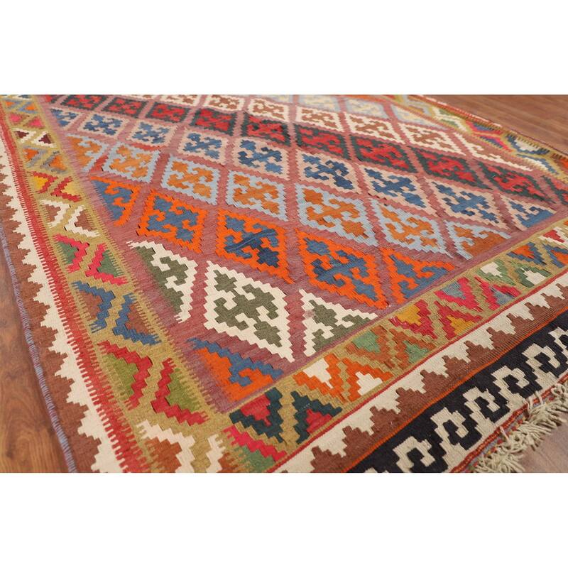 Reversible Kilim Qashqai Vegetable Dye Persian Vintage Wool Carpet - 5'0"x 9'0"