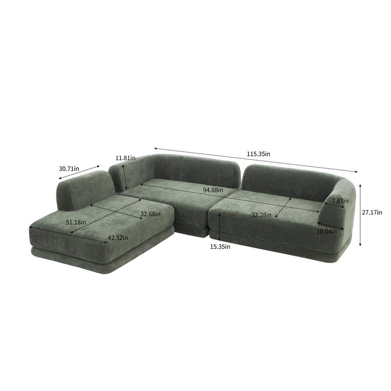 Christopher Knight Home - Modern L-Shaped Sectional Sofa Set & Chaise Lounge, High-Density Compressed Sponge, Fully Assembled