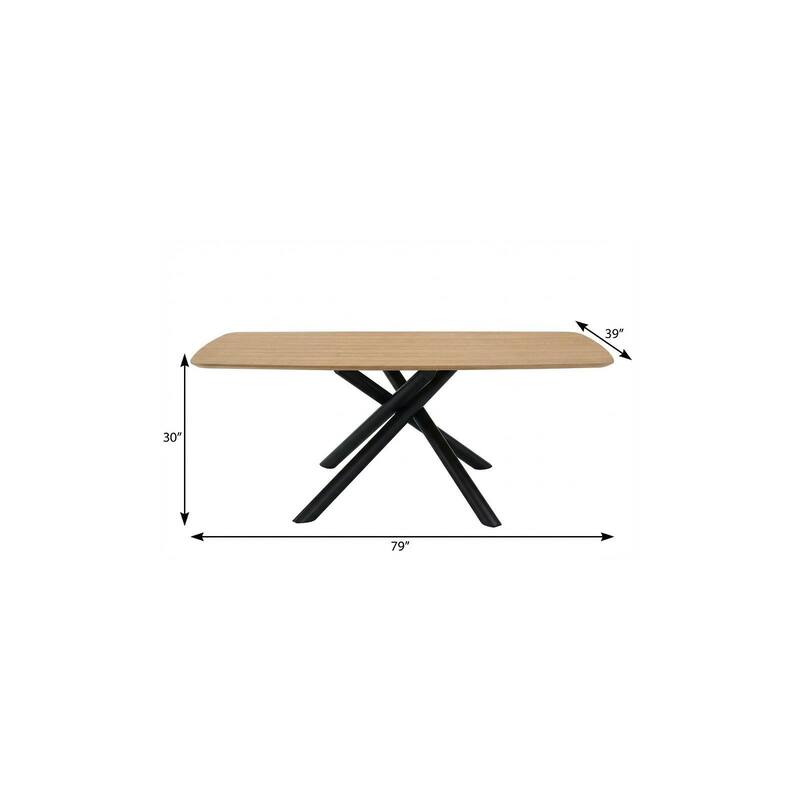 HomeRoots 79" Natural and Black Wood and Iron Cross Leg Base Dining Table - 79.00 in. x 30.00 in. x 39.00 in.