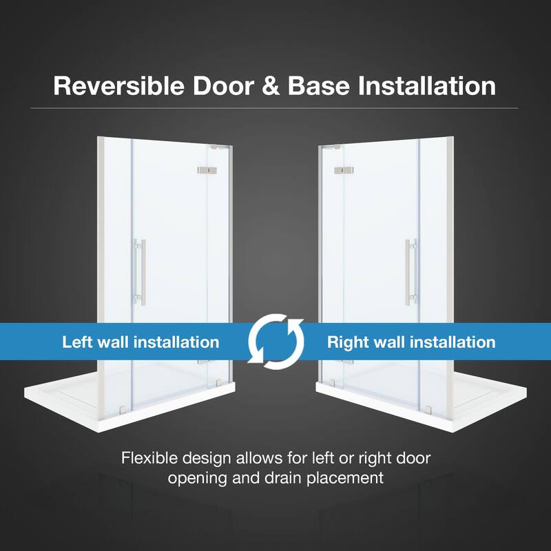 OVE Tampa Alcove Frameless Pivot Hinge Shower Door Kit with Base Pan, 2025