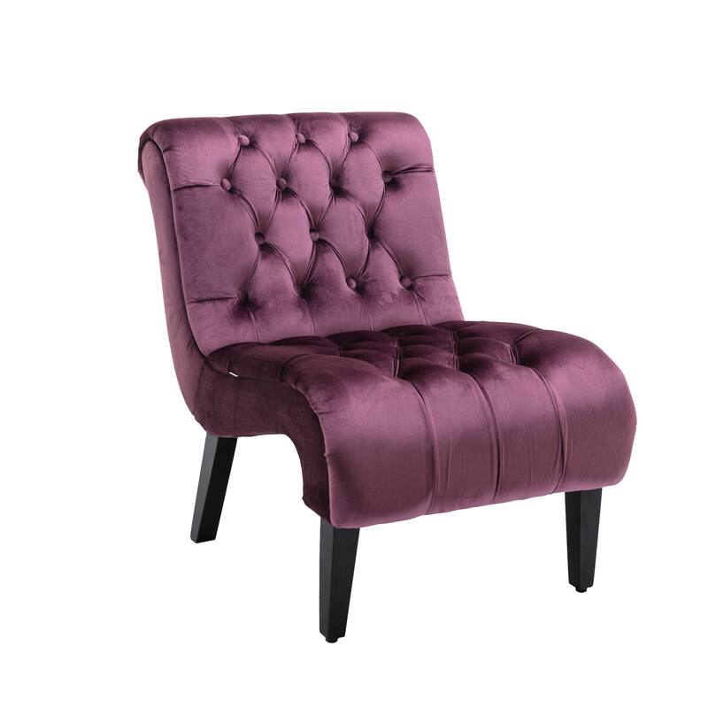 PUrple Modern 22.83" Upholstered Buttons Tufted Accent Chair with Wooden Legs for Living Room