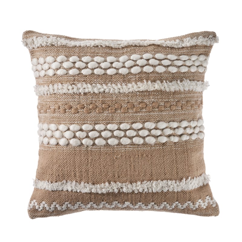 Sevita Neutral Textured Embroidered Indoor Outdoor Throw Pillow