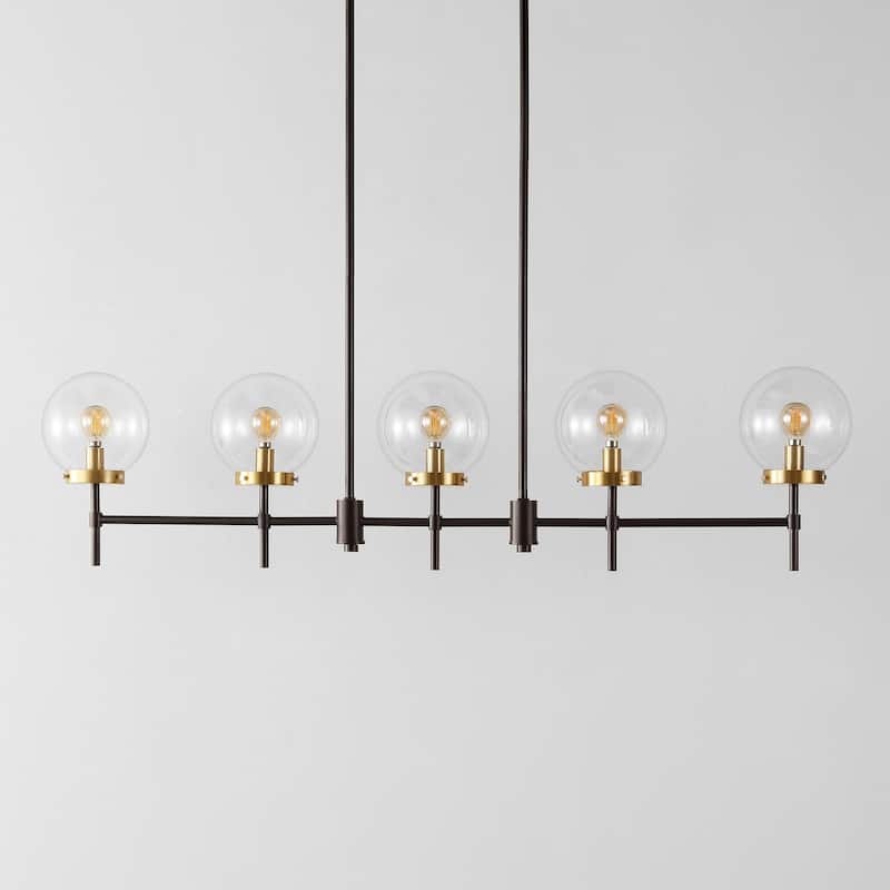 SAFAVIEH Lighting Alisee 45" Modern & Contemporary Pendant (5-Bulb) - 45" W x 6" D x 43" H - Oil Rub Bronze - 45Wx6Dx43H
