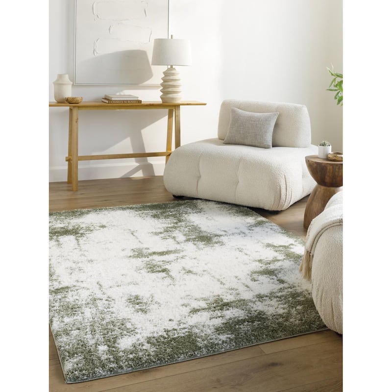 Livabliss Casual Cloudy Shag Abstract Area Rug - 6'7" x 9' - Green/Off-White
