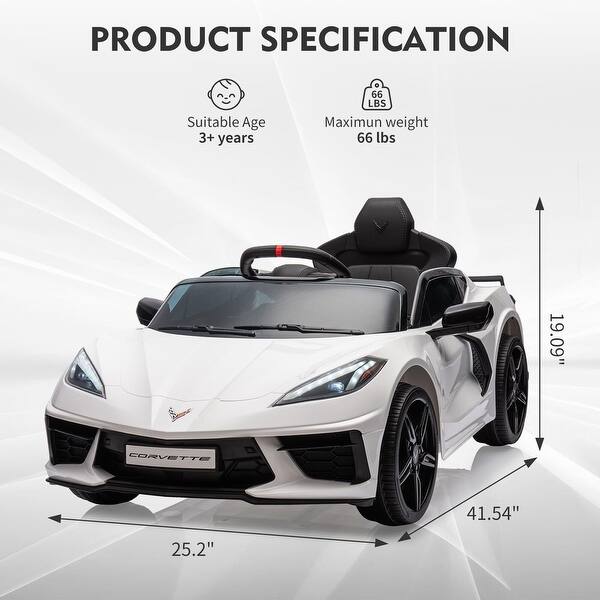 dimension image slide 3 of 6, 12V Kids Ride on Car Licensed Corvette Battery Powered Car Toddles Electric Sports Car Toy with Remote Control