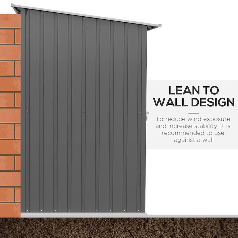 Outsunny 3.3' x 3.4' Lean-to Garden Storage Shed, Outdoor Galvanized Steel Tool House with Lockable Door for Patio