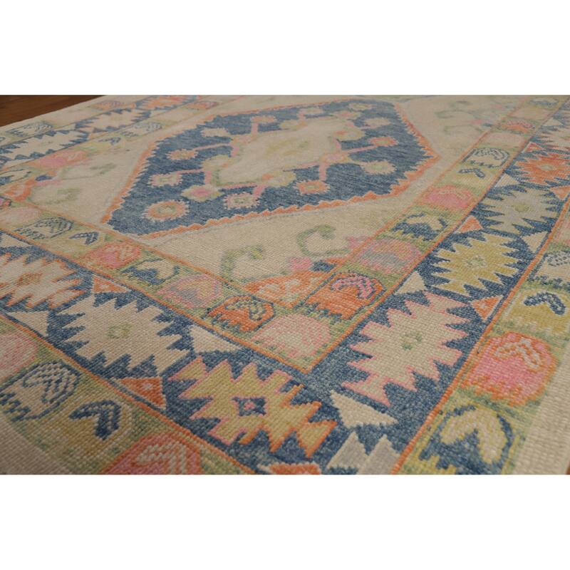 Hand Knotted Oriental 100% Wool Carpet Transitional All-Over Beige & Ivories Oushak Area Rug - 14' 2'' X 6' 1''