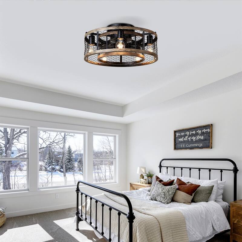 20" Ceiling Fan With Remote Control, Quiet Motor Fan Light, Indoor Iron Chandelier Ceiling Fan - Matte Black