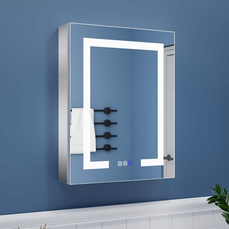 ExBrite LED Lighted Bathroom Medicine Cabinet with Mirror,Recessed or Surface Mount, Defog