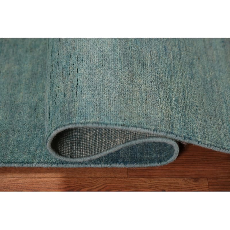 Gabbeh Modern Rug Hand-Knotted Stripe Blue Wool Carpet - 3'10" x 5'10"