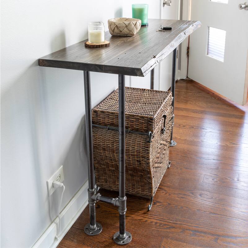 PIPE DECOR Solid Live Edge Wood Console Table with Industrial Pipe Legs