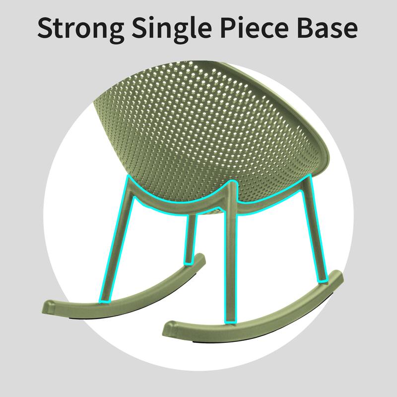 Mid-Century Modern Plastic Rocking Lounge Chair Plastic Legs with Breathable Perforated Egg Shaped Seat for Indoor/Outdoor Use
