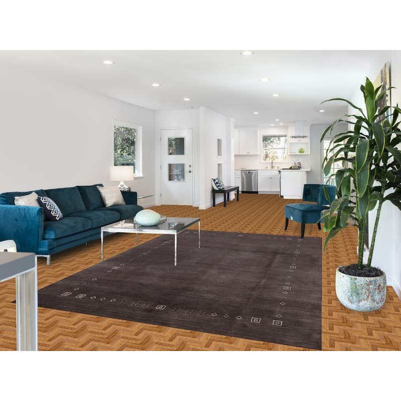 Hand Knotted Oriental 100% Wool Carpet Tribal Animal Pictorial Greys & Charcoal Gabbeh Area Rug - 9' 9'' X 6' 7''