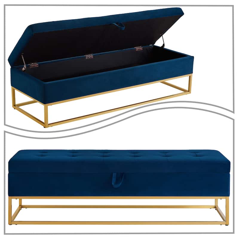 Modern Velvet Upholstered Storage Bench with Flip-Up Seat Top