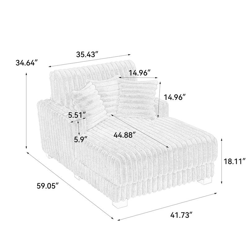 2 Set Modern Plush Sofa Chaise with Pillows and Cup Holder