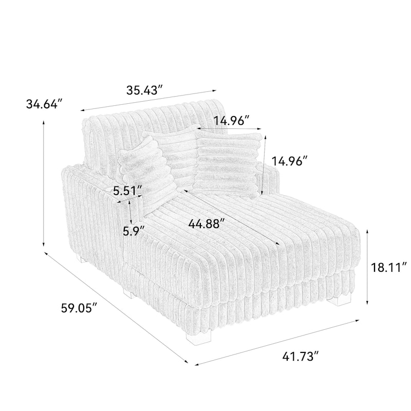 Modern Upgraded Plush Fabric Sofa Chaise Lounge with Pillows