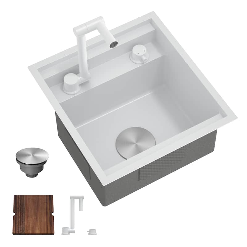 Black/SILVER/WHITE RV Sink with faucet and a foldable tap inside - RV1617R9WT-WHITE