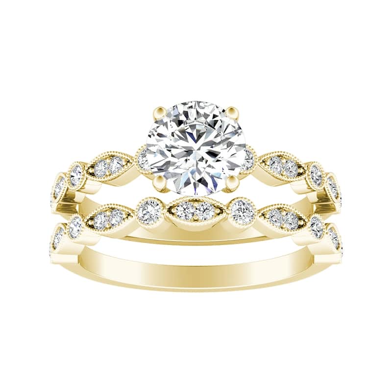 Auriya 14k Gold Round Lab Grown Diamond Vintage-Style Bridal Set Ring 1.00 to 5.00 ct. tw. (F-G, VS) - 3.30 ct. tw. - 5.5 - Yellow