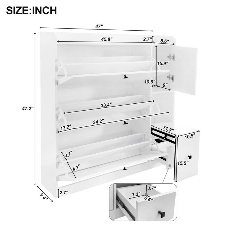 Versatile Shoe Cabinet with 3 Flip Drawers