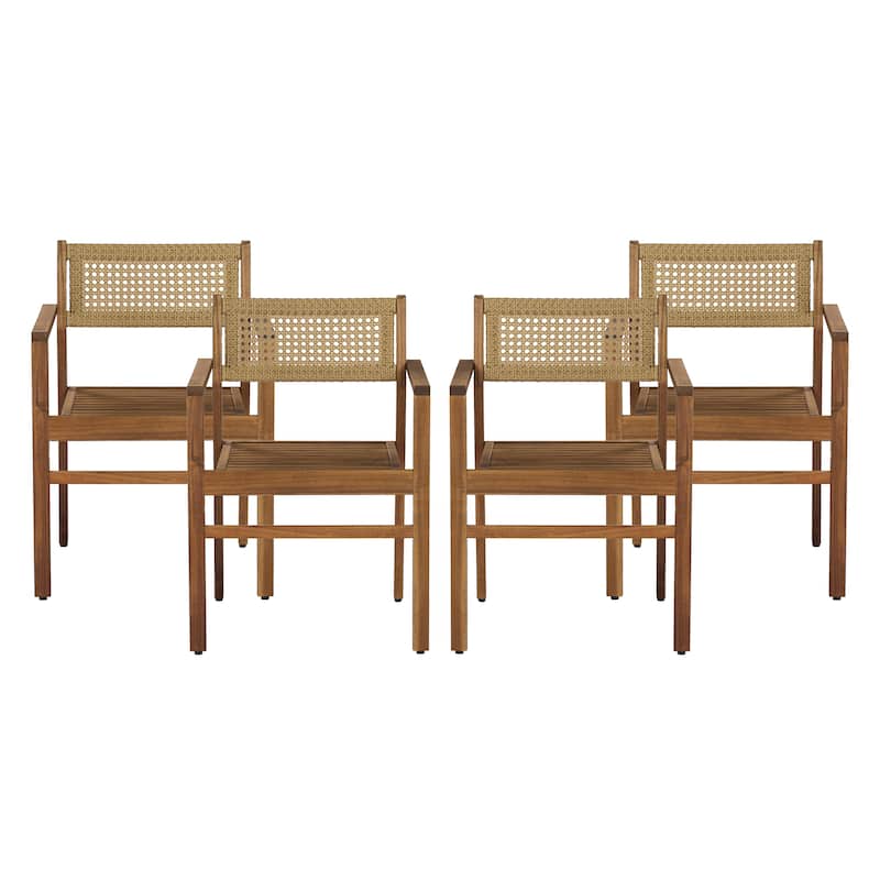 Christopher Knight Home - Modern Outdoor & Indoor Acacia Wood Dining Chairs Set with Wicker Backrest and Armrests