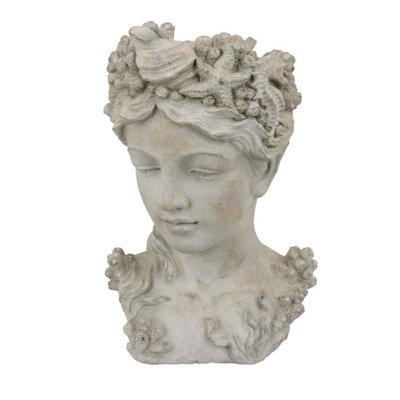 Lewis Bust Planter with Sea Life and Coral Patterns, White Terracotta