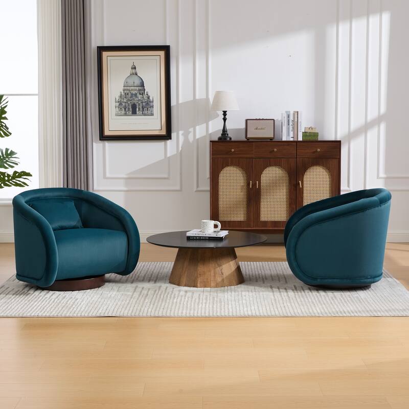 360-degree Swivel Barrel Chair with Velvet Fabric Upholstery, Comfy Pumpkin-Shaped Swivel Chair for Living Room, Bedroom