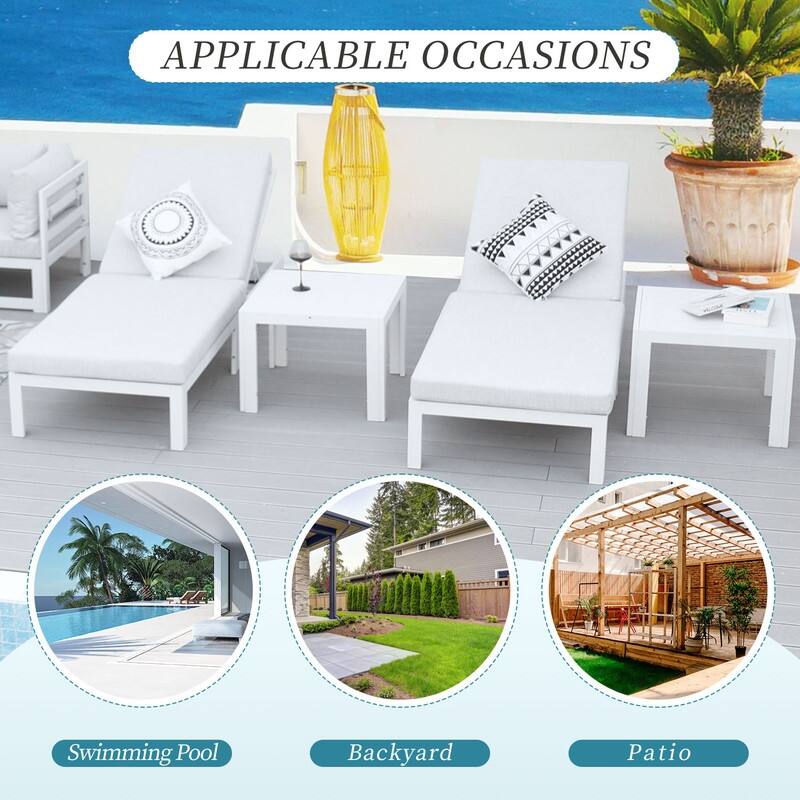 FINCATI Patio Outdoor Chaise Aluminum Furniture Lounge Chair Set with Table Cushion - N/A