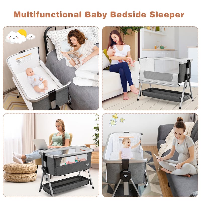 Baby Bassinet Bed Side Crib Adjustable Infant Sleeper Bassinet