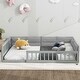 preview thumbnail 2 of 17, Solid Pine Wood Full Size Upholstered Platform Bed with Guardrail and Pillow, Not Need Box Spring, for Kids Girls Boys