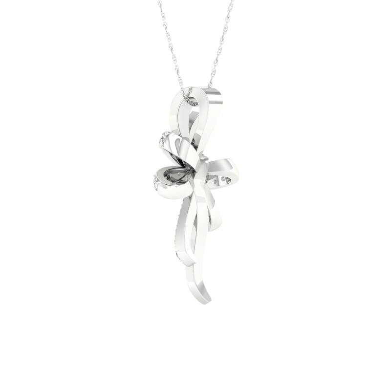 1/8ct TDW Diamond Bow Pendant Necklace in 10k Gold for Women