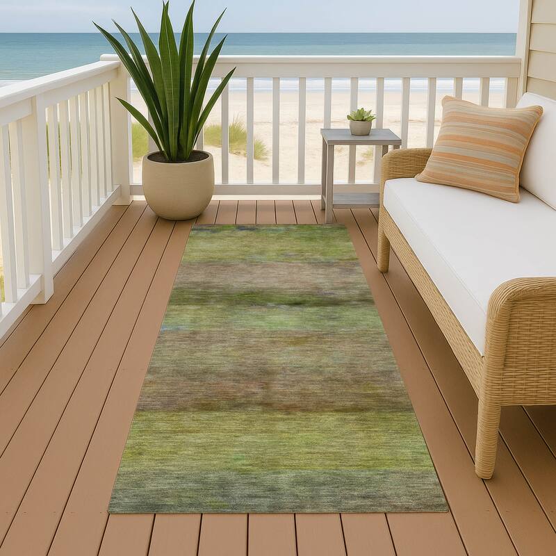 Machine Washable Indoor/ Outdoor Contemporary Ombre Chantille Rug - Olive - 2'3" x 7'6"