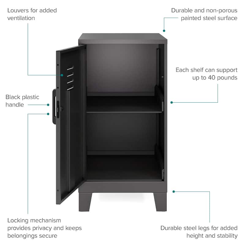 27.5"H 2 Shelf Vented Door Mini Storage Locker Cabinet