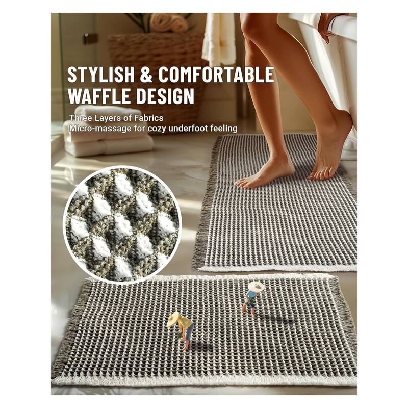 Large Waffle Bath Mat Set, Non Slip Bathroom Mat Set