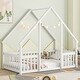 preview thumbnail 39 of 52, Wood House-Shaped Twin Floor House Bed with Fence,Guardrails,Kids and Baby