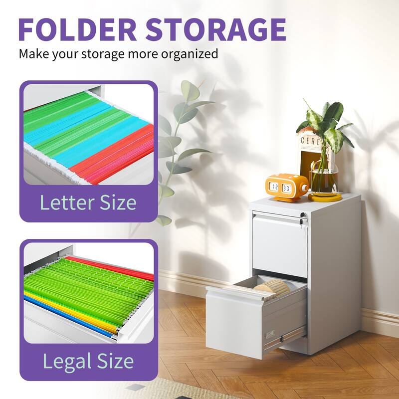2 Drawer Metal Vertical File Cabinet with Lock Office Home Steel Vertical File Cabinet for A4 Legal/Letter Size