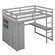preview thumbnail 12 of 28, Full Size Loft Bed with Wardrobe, Desk, Shelves, Drawers, Grey, Wood Frame
