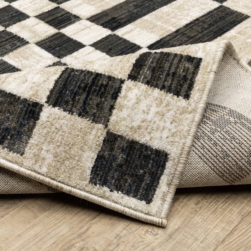 Hansel Blocks and Stripes Beige/ Black Area Rug