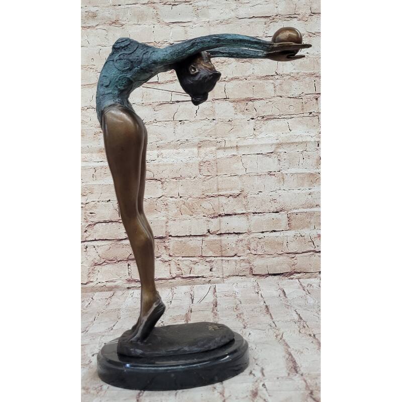 Athlete Gymnast Acrobat Girl Balancing Ball Bronze Statue Sculpture Figure 15 Inches X 11 Inches
