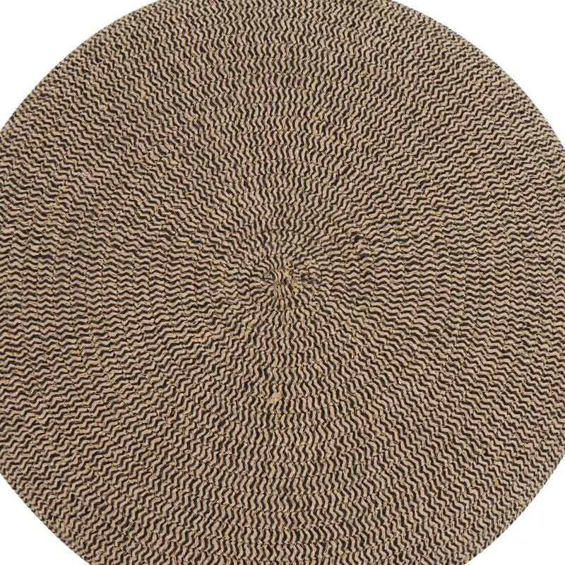 Brown Polyester Chevron Textured Stool with Brown Wooden Legs